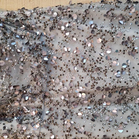 Park108 Silver Gray One Shoulder Sequin Illusion Chiffon Maxi Gown Dress Size 4 - Picture 4 of 9